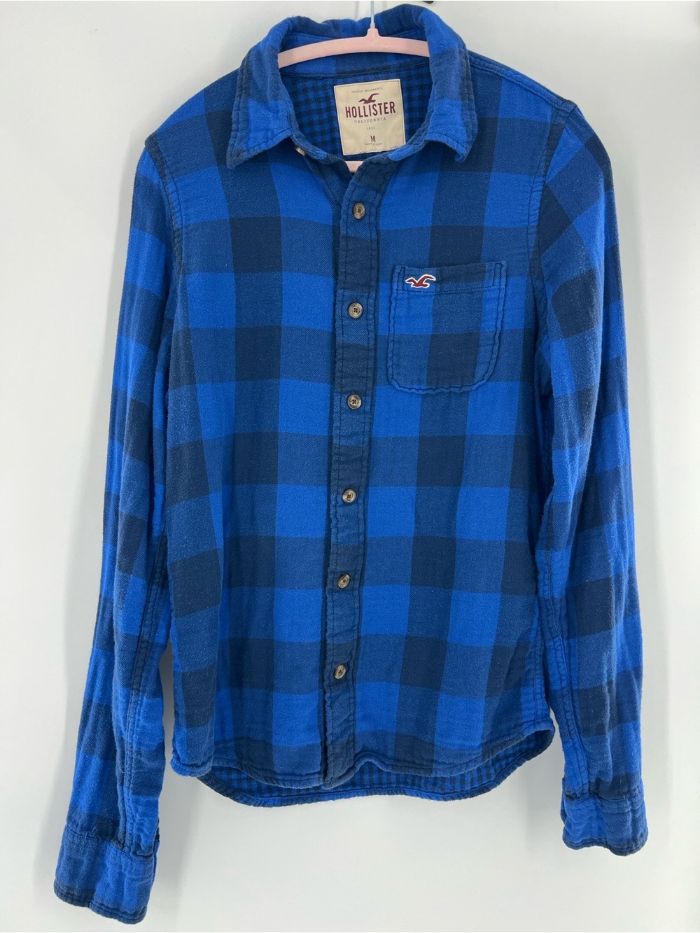 Y2K Vintage Hollister Men’s Blue Buffalo Plaid Button-Up Shirt Cabincore M